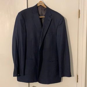Navy and brown check sports coat.